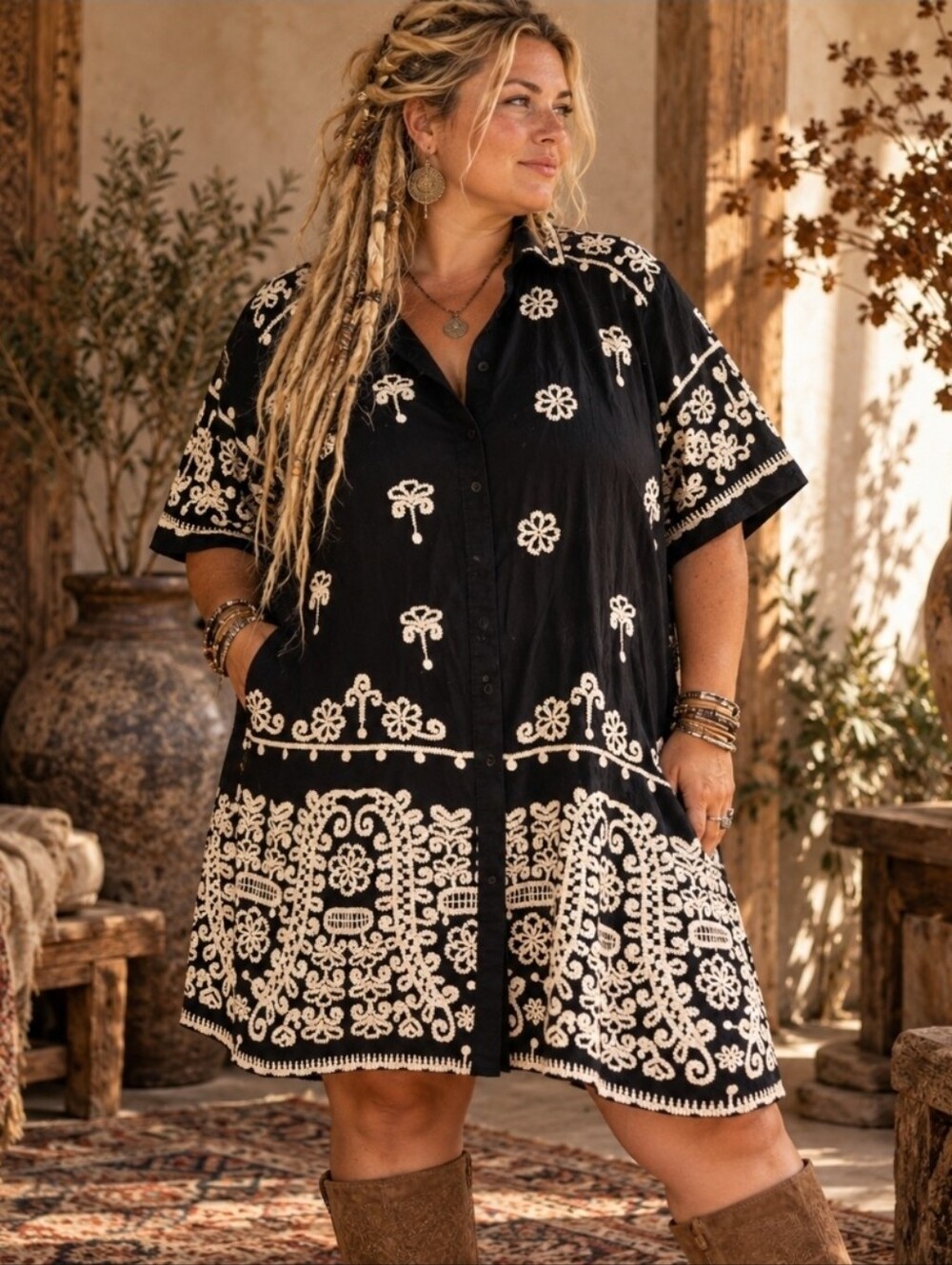 Maeve Anthropologie 1X Black Embroidered Button Up | Boho Folk Prairie Western